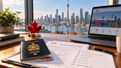 Canadian Immigration Workspace with City Skyline 1